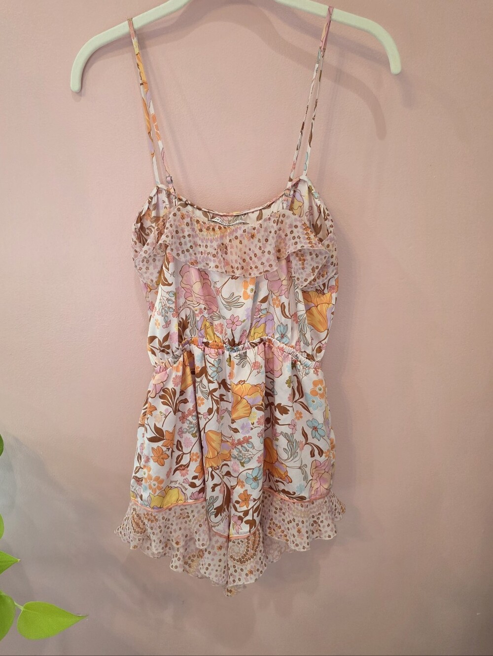 Victoria’s Secret Floral Satin Romper Size S Ruffle Cami